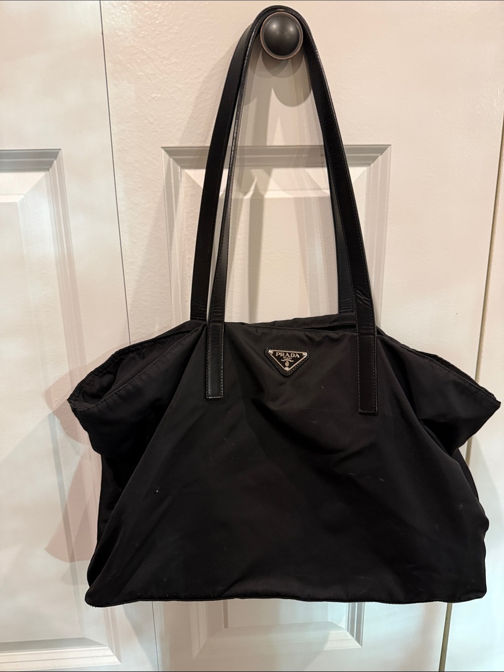 Prada Black Nylon Tote with Leather Straps